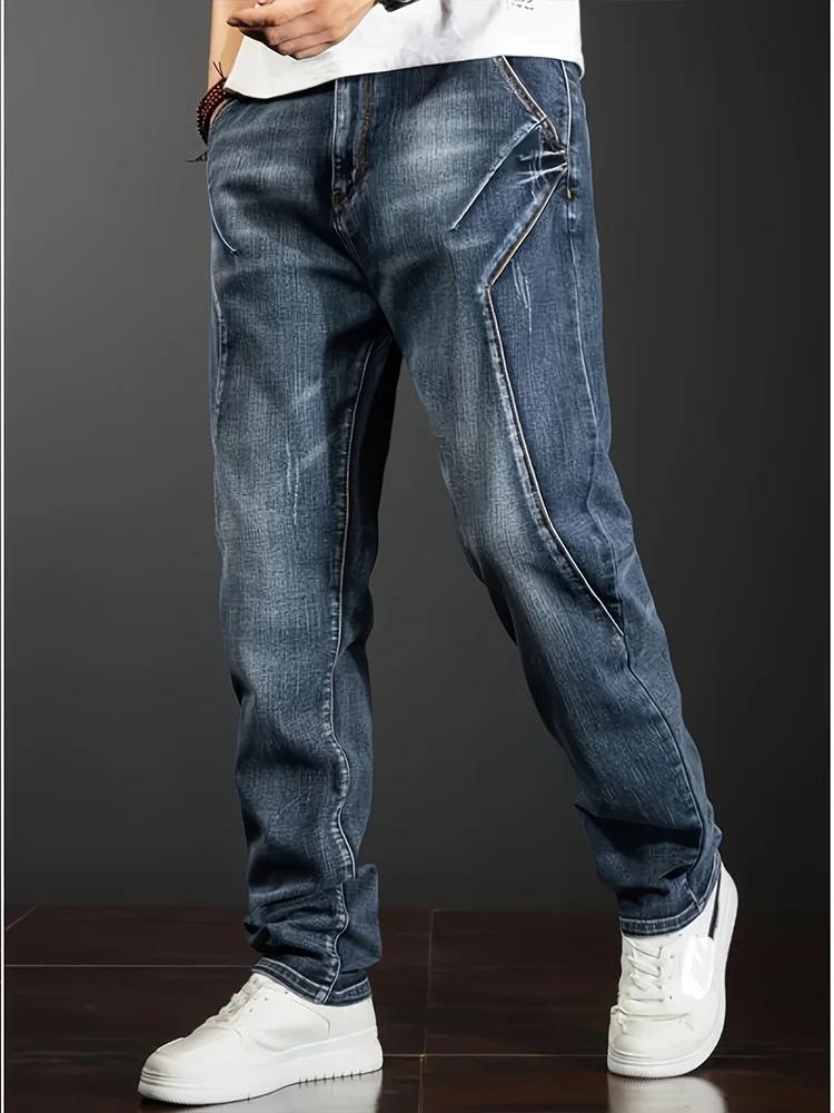 Jean extensible à jambes droites pour hommes, pantalons décontractés avec Design de personnalité, co