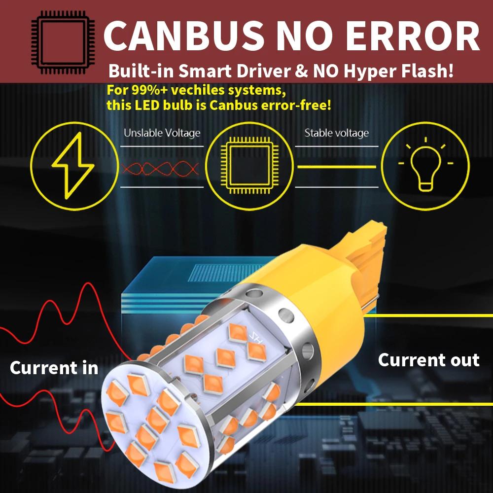 2 pièces Super lumineux T20 W21W WY21W 7440 7440NA LED clignotants ampoules Canbus sans erreur pas d