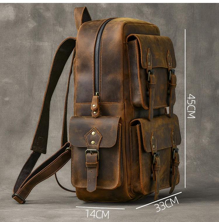 Vintage Crazy Horse sac à dos en cuir véritable hommes sac à dos en peau de vache randonnée sac à do