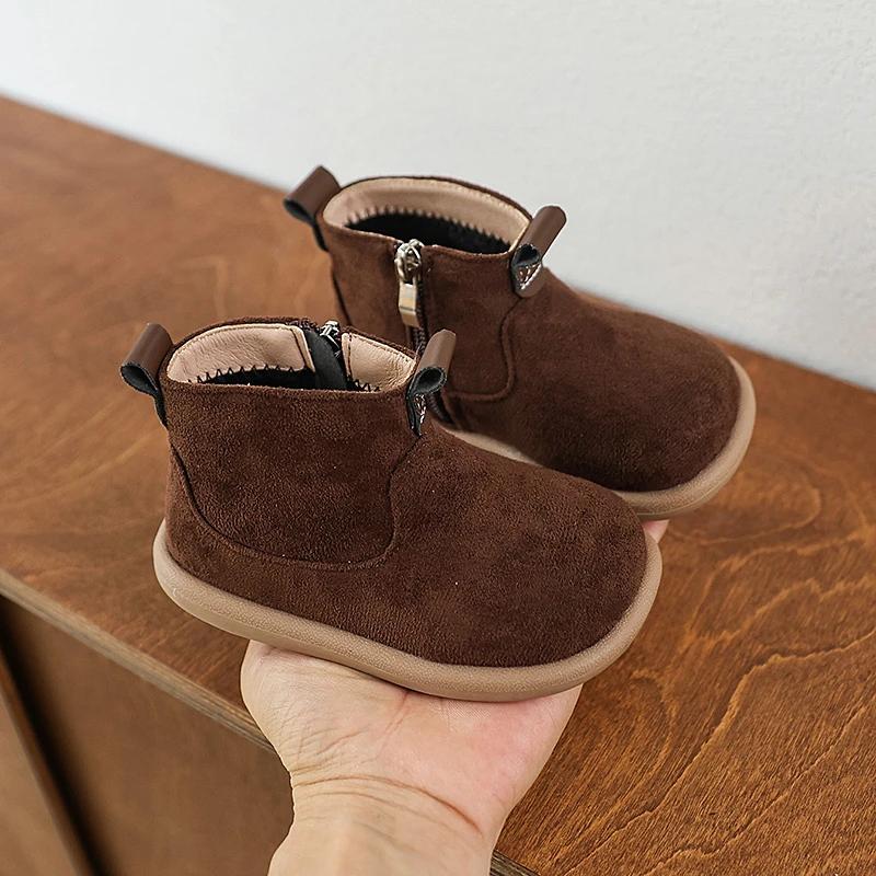 Bottes enfants automne hiver anti-dérapantes - Chaussures Oxford daim peluche pour garçons et filles