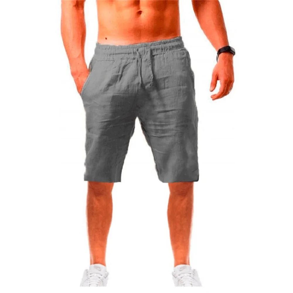 Nouveaux hommes coton lin Shorts pantalon mâle été respirant couleur unie lin pantalon Fitness Stree