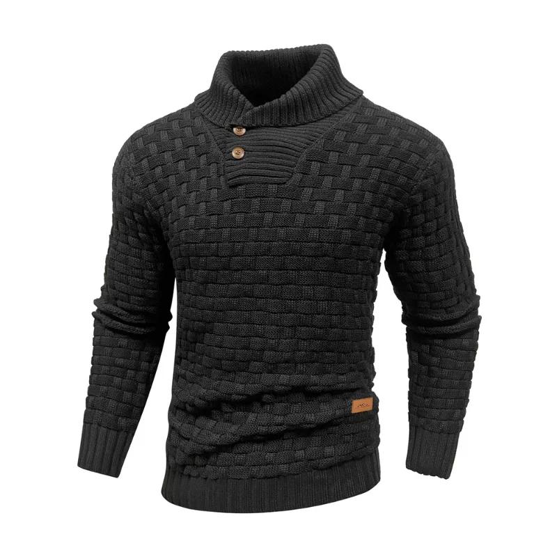 Pull tricoté à col ras du cou pour homme, chaud et doux, manches longues, bord côtelé texturé, confo