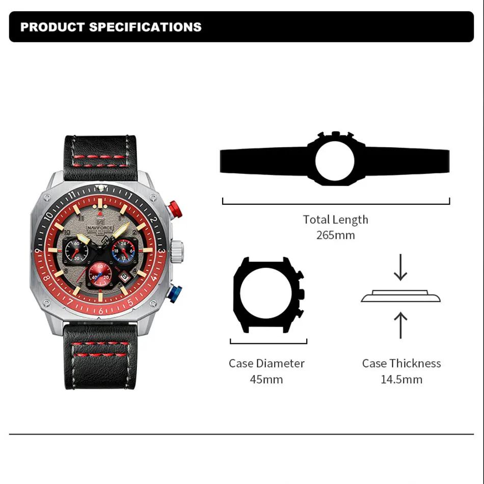 NAVIFORCE sport multifonction étanche montres pour hommes mode cuir marque de luxe Quartz analogique