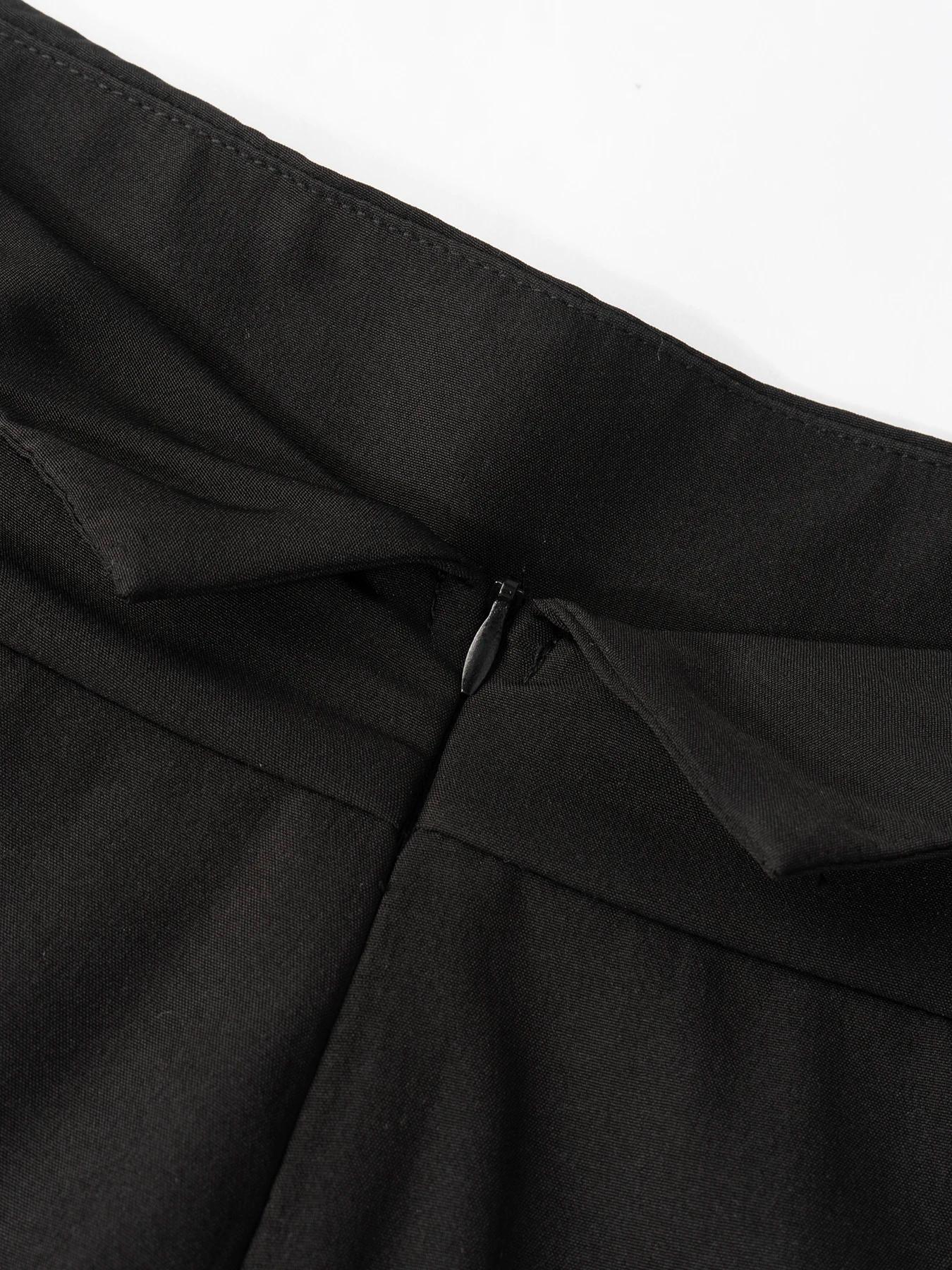 Nouveau pantalon noir pour femme, printemps-été, décontracté, taille haute, coupe large, style taill