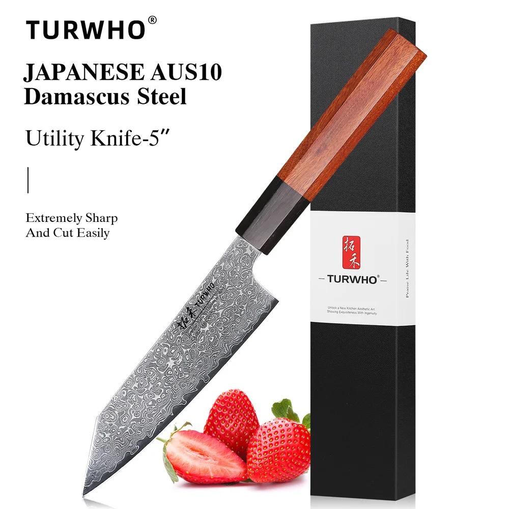 TURWHO 5 "couteau utilitaire de cuisine japonais forgé à la main en acier damas couteaux de Chef lég