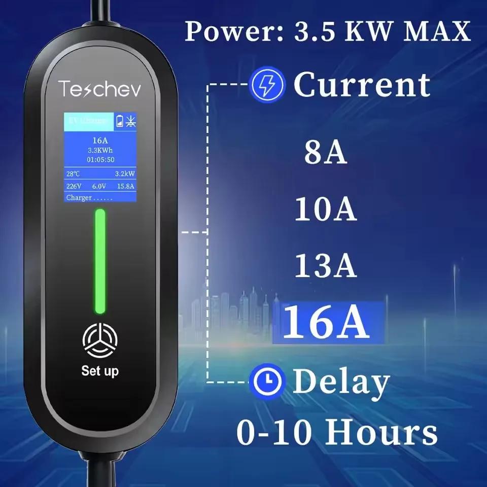 Chargeur EV portable Teschev 220V 230V Wallbox 16A Type1 j1772 Câble de charge Type2 Cordon IEC62196
