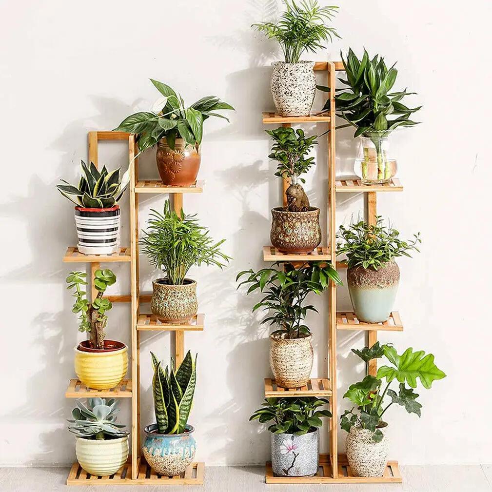 Étagère à fleurs en bambou vertical, support de plante T1, pots d'angle d'affichage, mise en place à