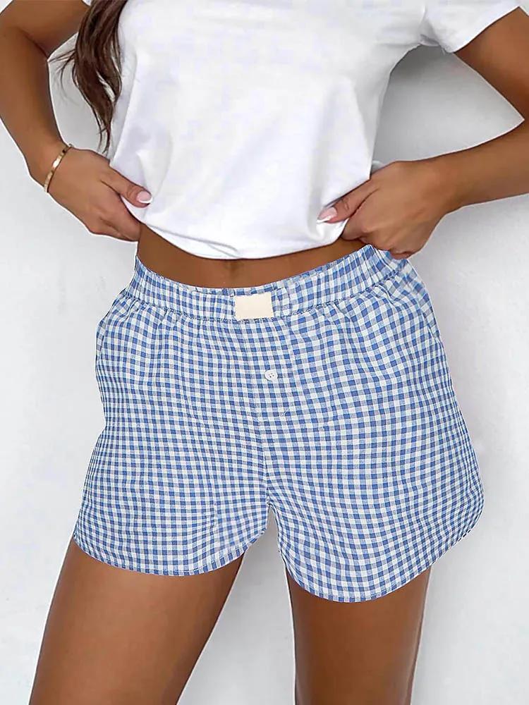 Short à carreaux pour adolescentes, ceinture élastique, Pull-On, tenue de salon décontractée, couleu
