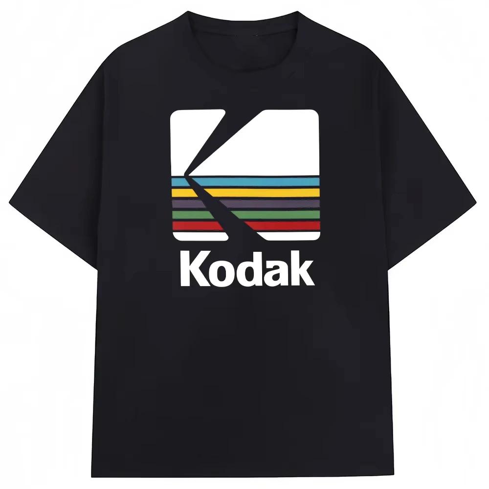 T-shirt graphique Kodak Rainbow Stripe Logo 2026 été homme femme 100% coton vintage streetwear décon