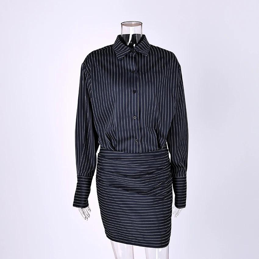 Linad élégant taille haute rayure chemise robe femmes 2025 rue Chic à manches longues robes minces f