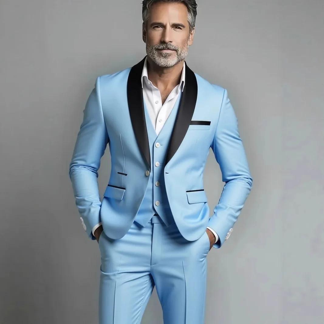 Ensemble trois pièces pour hommes, noir et blanc, pour fête de mariage, grande taille, Blazer, mante
