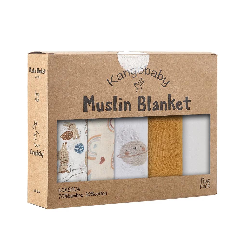 Pack 5 pièces bavoir bébé bambou coton mousseline - Tissu antibactérien rot nouveau-né doux