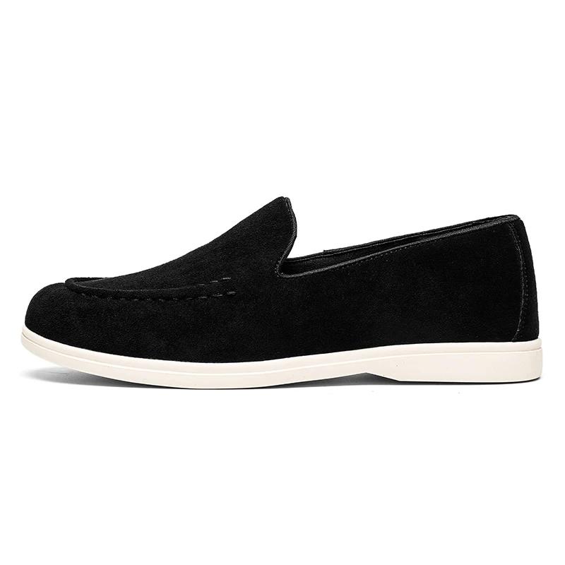 Mocassins à enfiler en cuir suédé pour hommes, chaussures de bateau plates et décontractées de Style