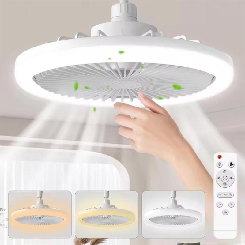 Rotatif 3in1 ventilateur de plafond lumière E27 LED convertisseur Base télécommande intelligente cha