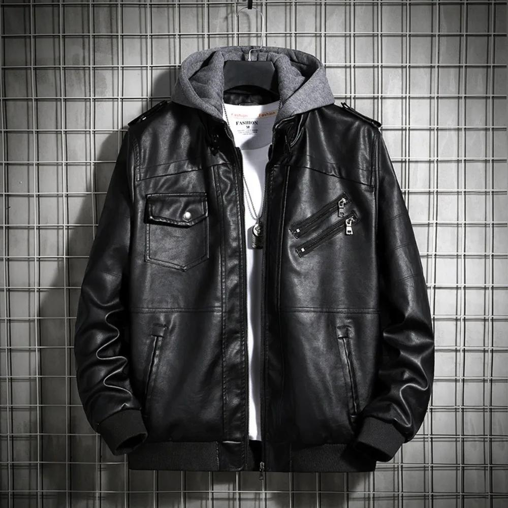 Veste en cuir à capuche pour hommes, manteau d'hiver en cuir PU, vestes pour adolescents, manteau de