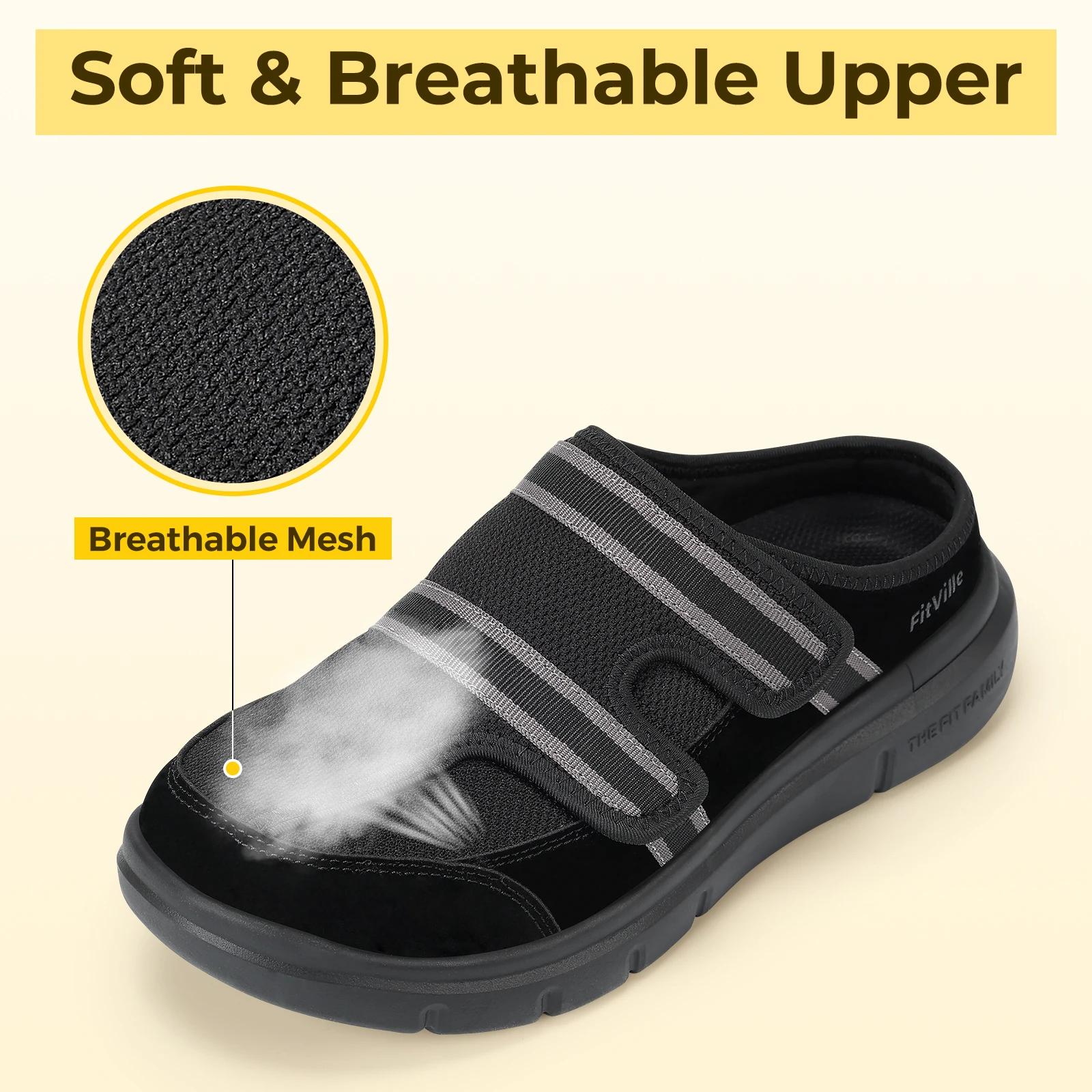 FitVille – pantoufles larges pour hommes, mules à enfiler avec sangle réglable pour pieds enflés, ch