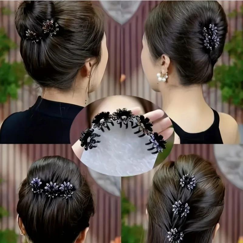 Pinces à cheveux mi-nouées en Mini fleurs et diamants, 4 pièces, pince à cheveux pour chignon haut d