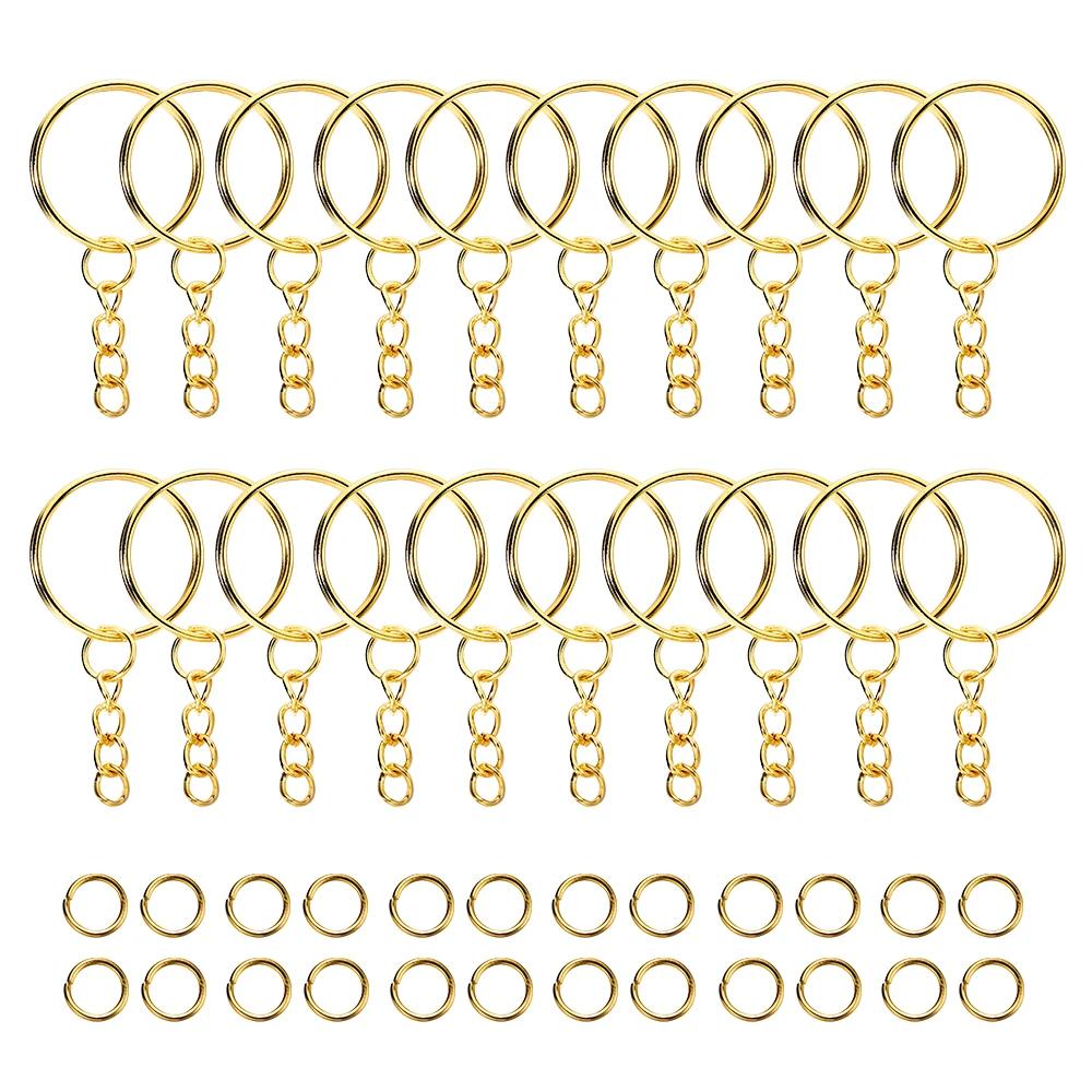 100 pièces 25mm porte-clés avec 100 pièces 8mm anneaux de saut connecteurs pour bricolage porte-clés