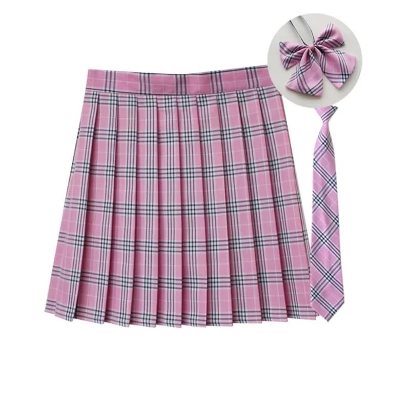 Jupe plissée à carreaux pour femmes, avec cravate, nœud papillon, jupe coréenne Jk, uniforme d'école