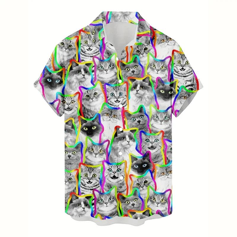 Mode chat chien chemise hawaïenne hommes 3d imprimé Animal cochon graphique chemises à manches court