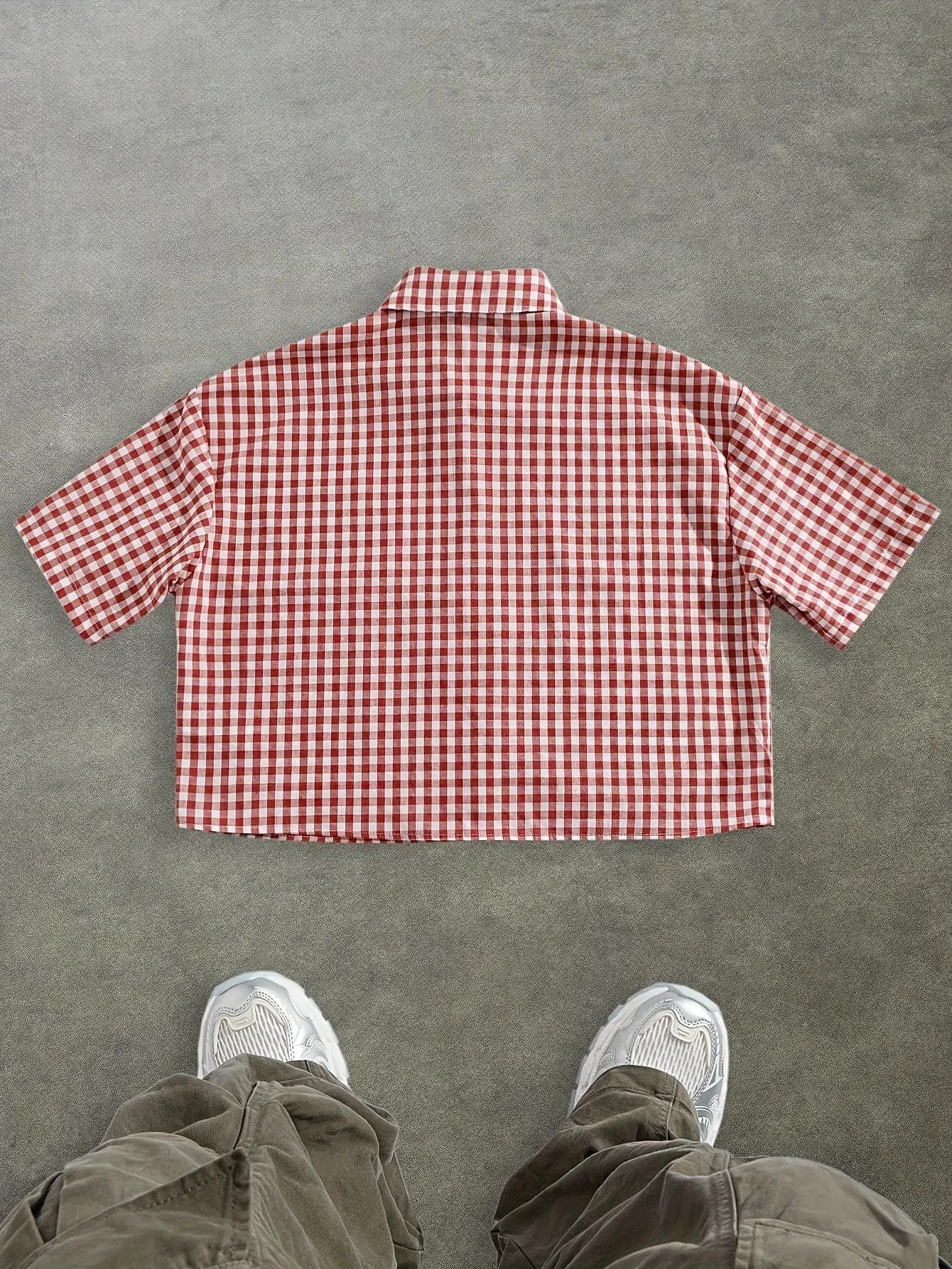 Chemise à manches courtes confortable et décontractée à carreaux de style collégial pour hommes pour