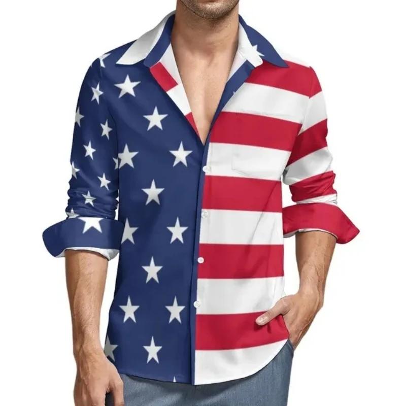 Chemise à manches longues rayée Star Feel pour hommes, imprimé en 3D, États-Unis, mode décontractée,