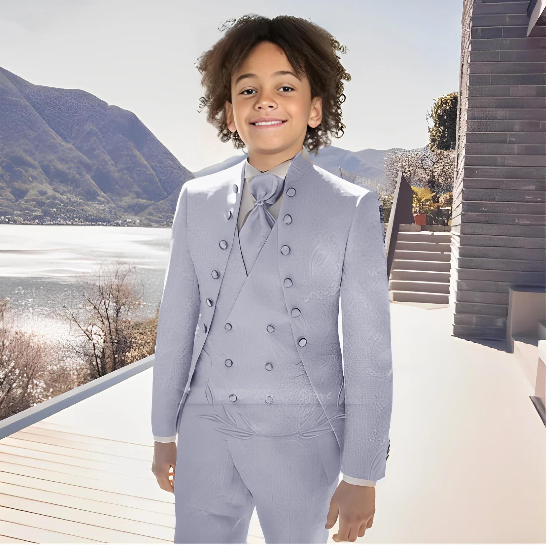 Costume Jacquard blanc pour garçons, 3 pièces, veste, pantalon, gilet, smoking pour enfants de 2 à 1