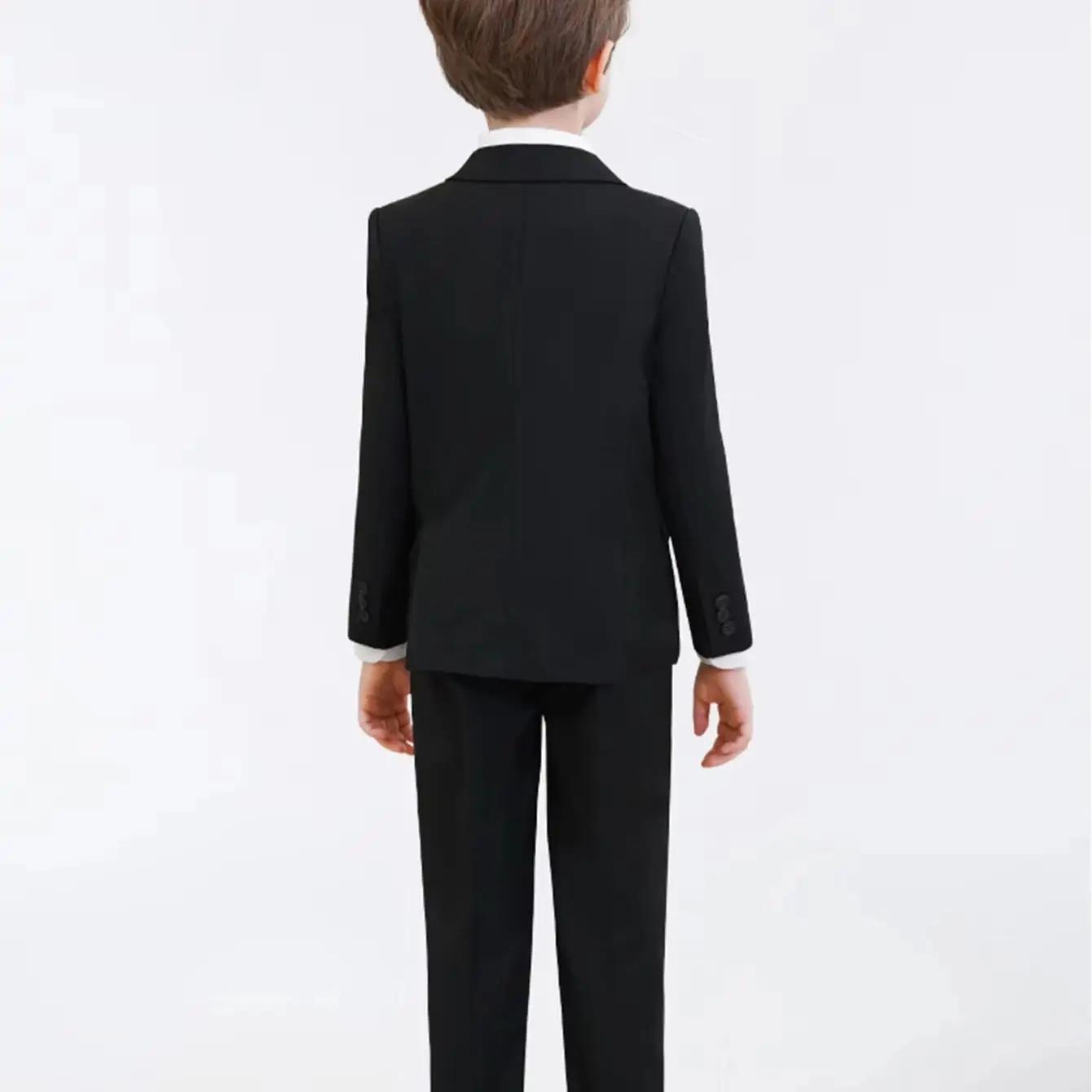 Ensemble de costume cranté pour garçon de 3 à 14 ans, veste de costume noire à un bouton, gilet, pan