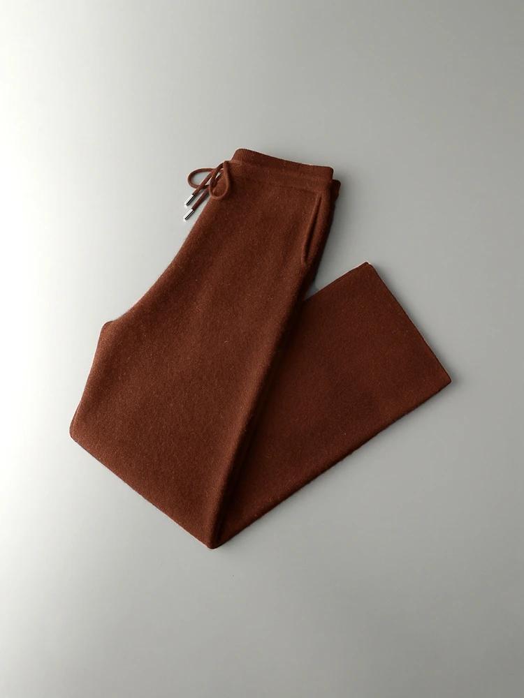 Pantalon de luxe pour hommes, 100% laine mérinos, tricot épais, jambes larges, chaud, décontracté, B