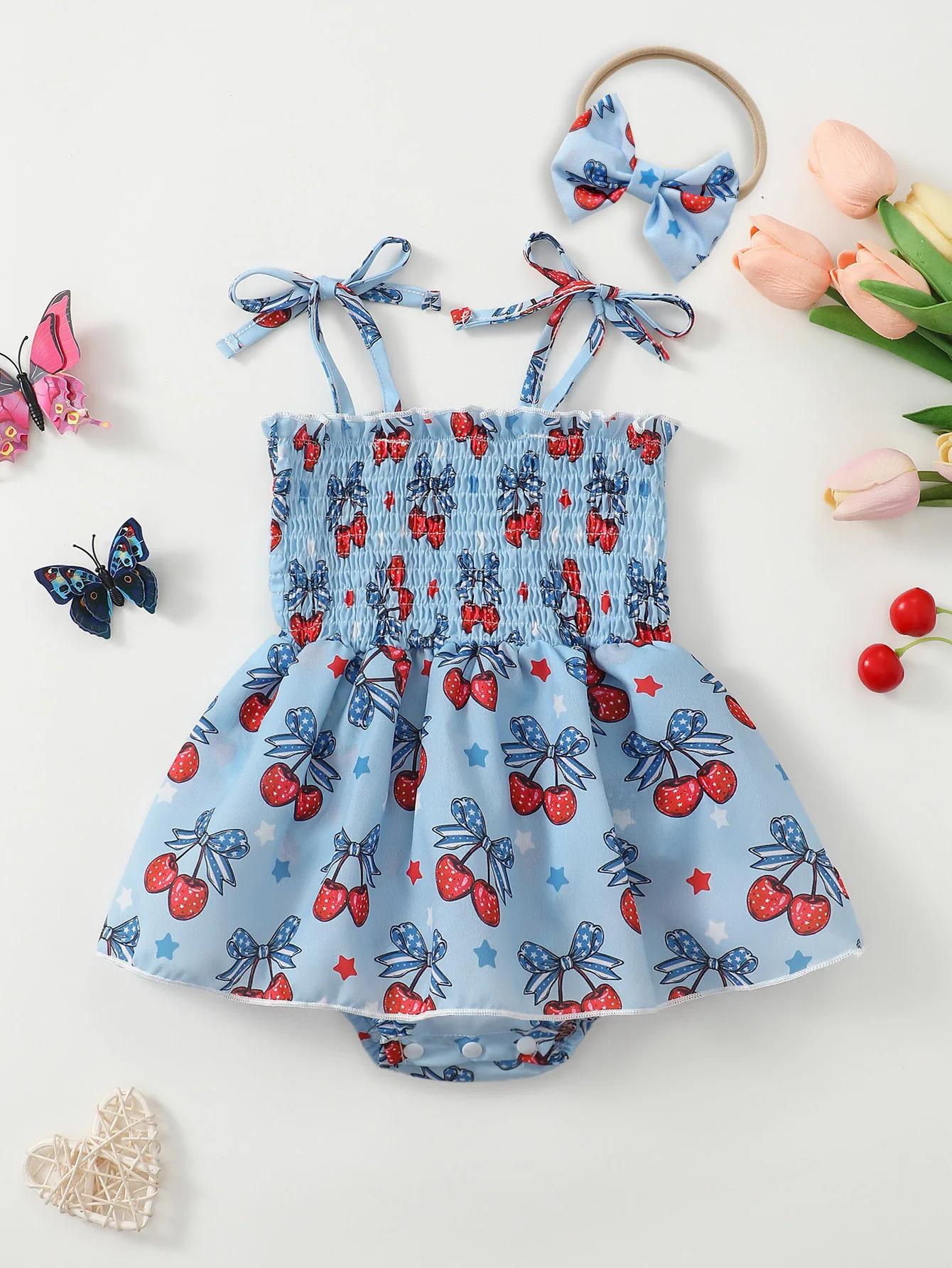 Barboteuse d'été pour bébé fille, imprimé cerise, vêtements pour nourrissons, tissu doux et conforta