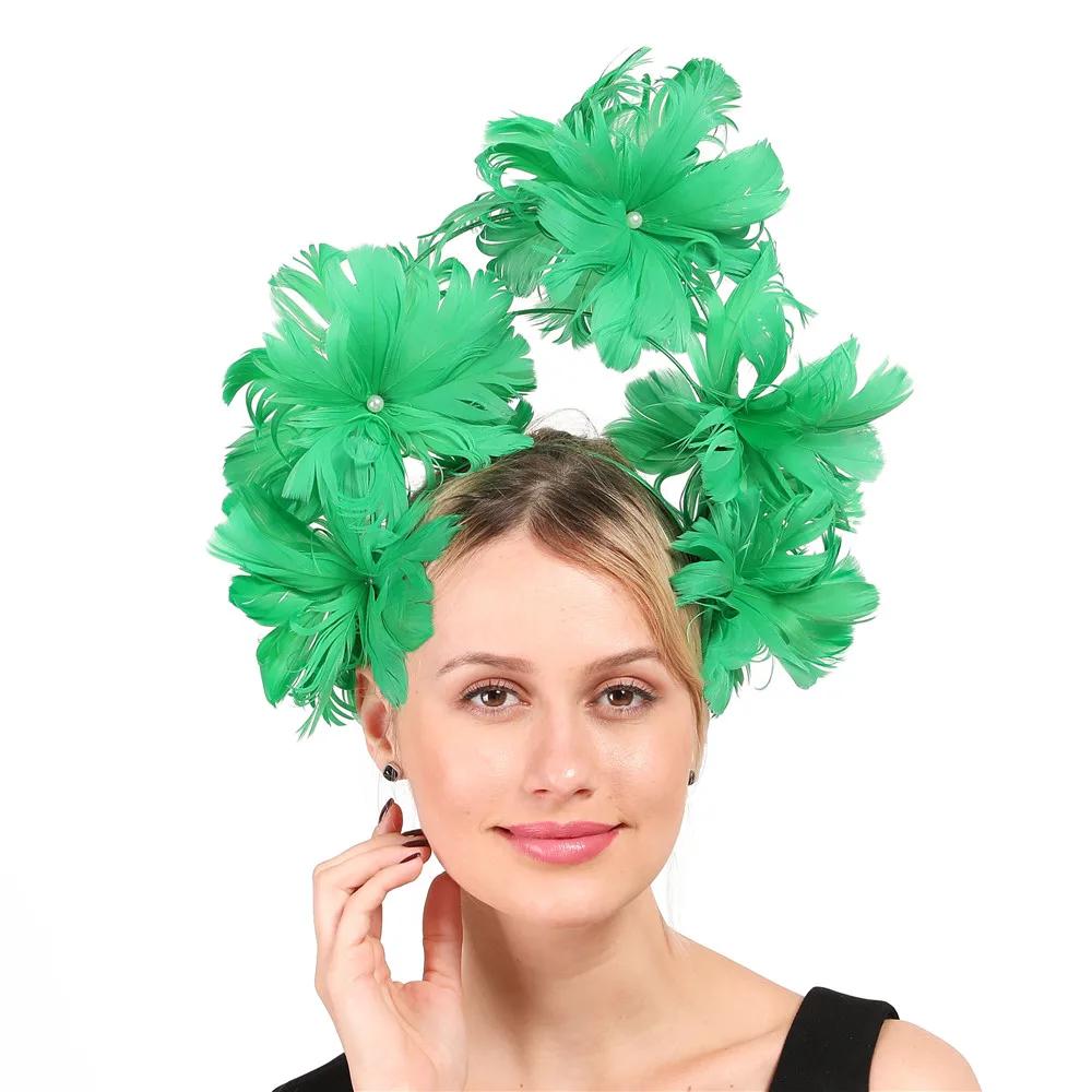 Coiffure de fleur de plumes, cheval Vintage exagéré, petit chapeau haut-de-forme, cerceau de cheveux