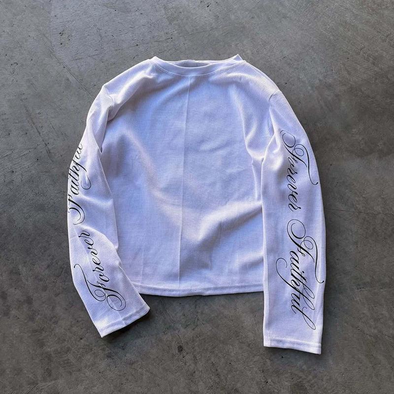 T-shirt à manches longues rétro américain Y2K, col rond décontracté, léger et respirant, imprimé let