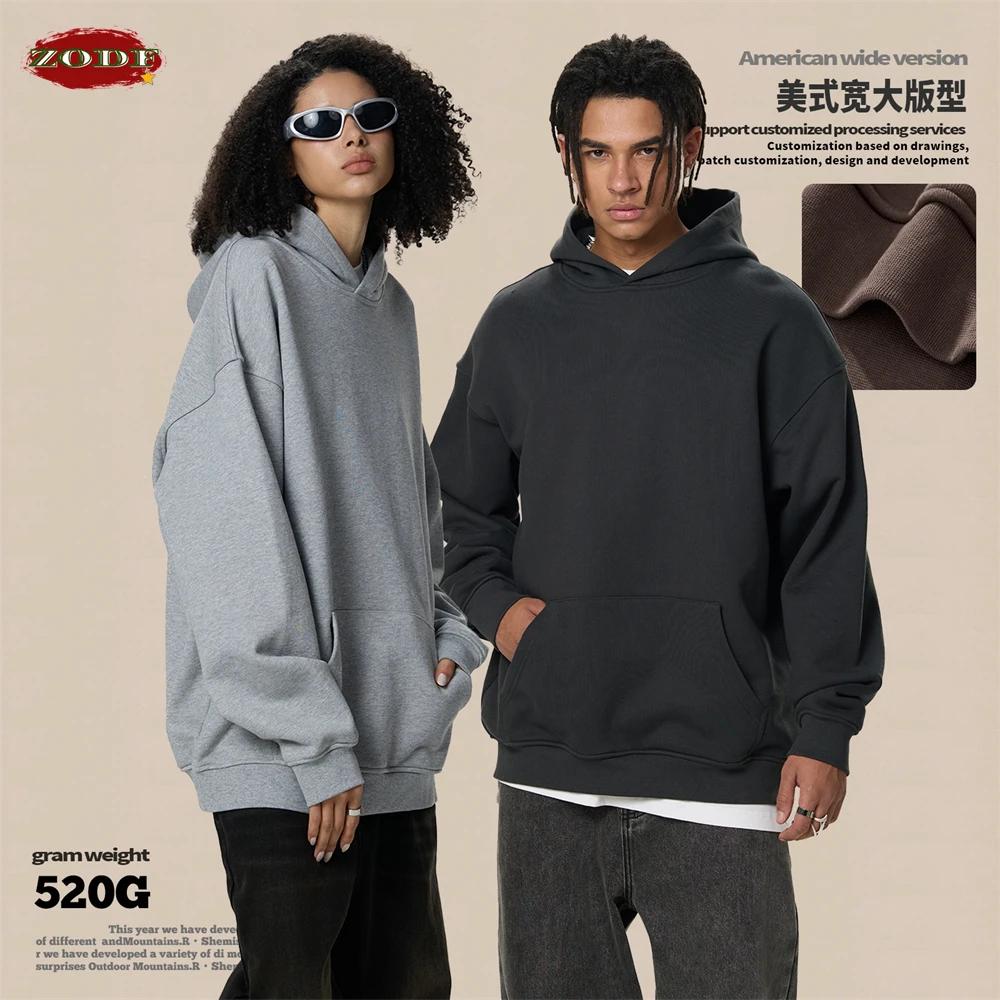 ZODF mode hiver 520gsm homme poids lourd à capuche unisexe ample chaud 100% coton Terry pulls à capu