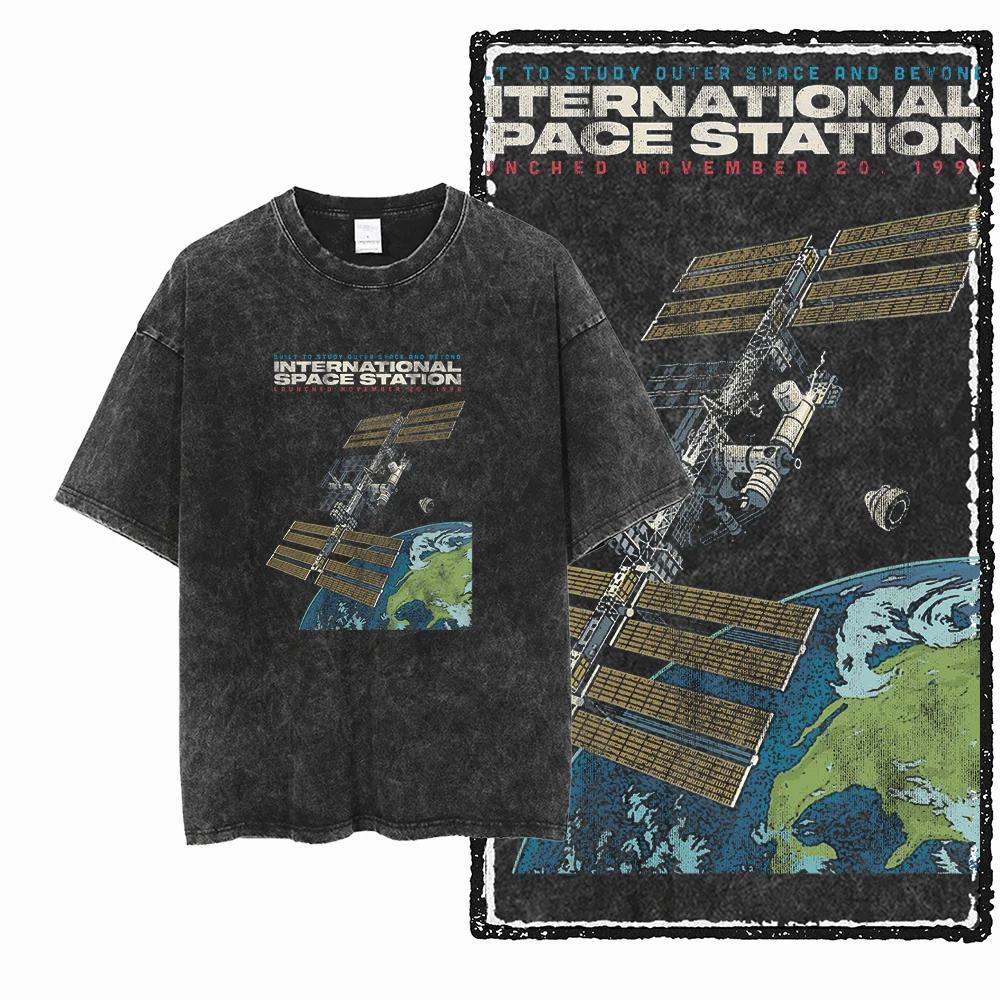 SA ASTRONAUT SPACE THEMES imprimé coton lavé à l'acide graphique unisexe t-shirt Cool Streetwear hom