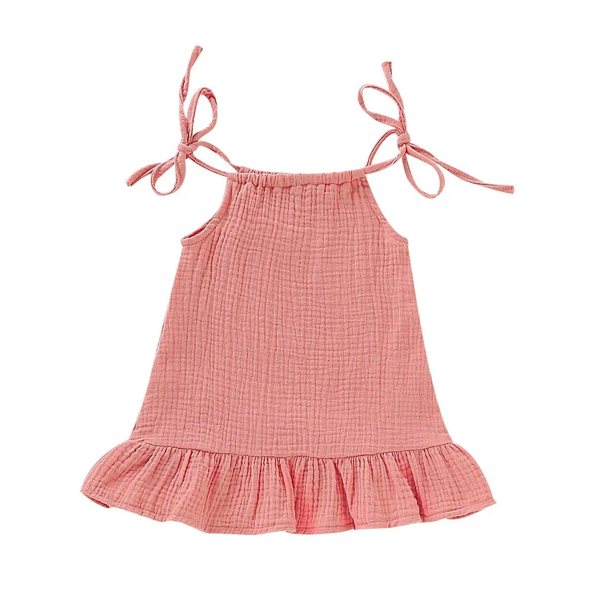 Robe d'été pour bébé fille, tenue en mousseline de coton, sans manches, à volants, à volants