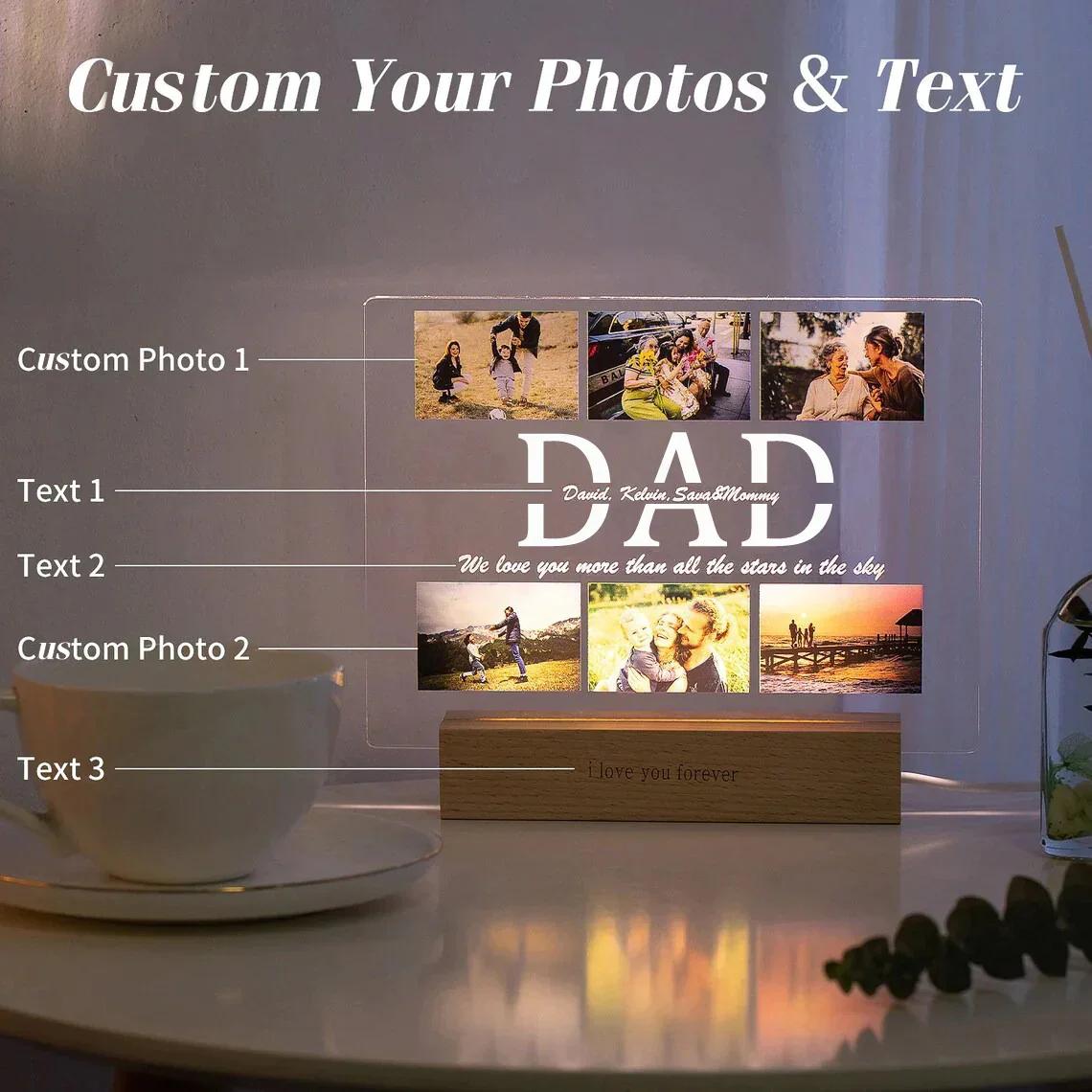Lampe Acrylique Personnalisée avec Photo et Texte, Veilleuse pour Chambre à Coucher, Maman, Papa, Am