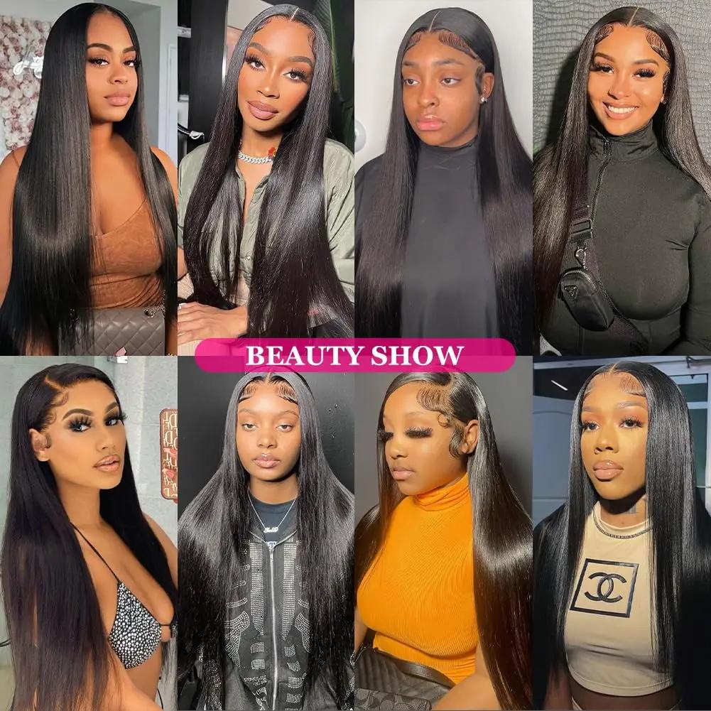 Perruque Lace Front Wig sans colle naturelle, cheveux lisses, 13x6, 30 32 34 36 pouces, densité 180,