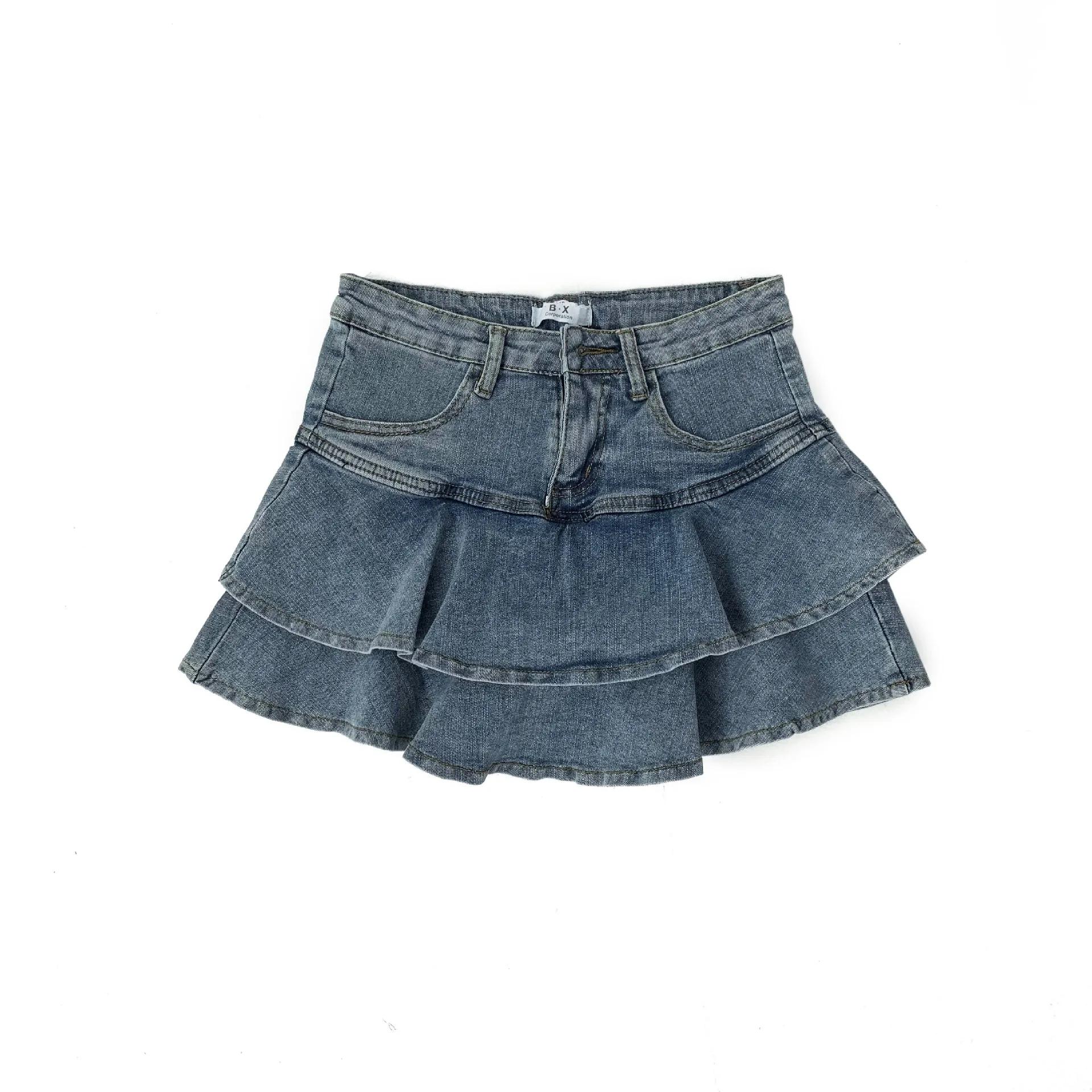 Spice Girls jupe en jean anti-dérapant Double jupe en jean femme extensible taille haute minceur a-l