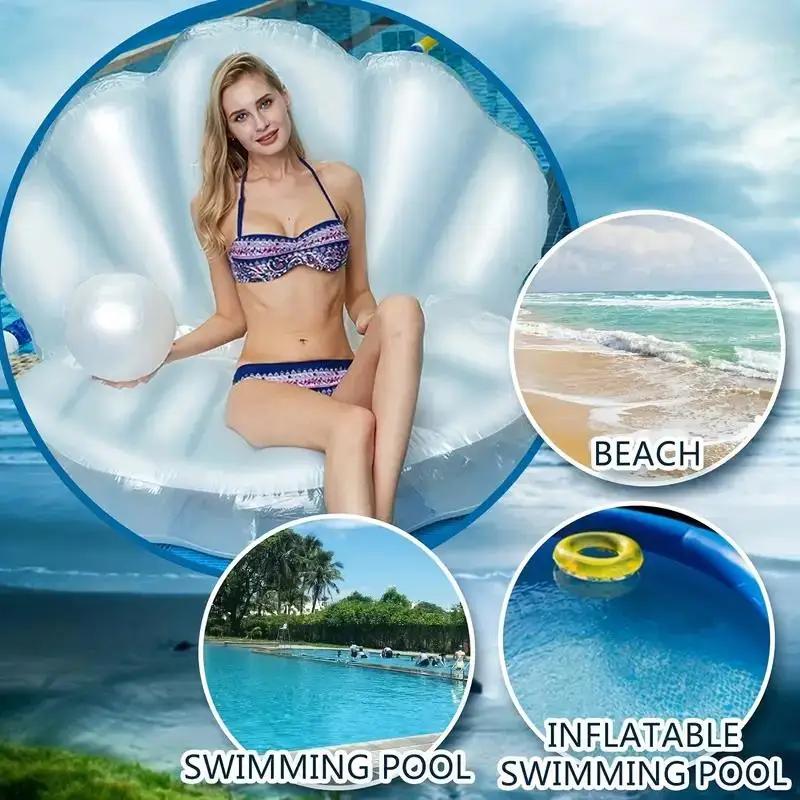 Flotteur gonflable de piscine de coquillage en PVC blanc en forme de coquille, flotteur géant de pal