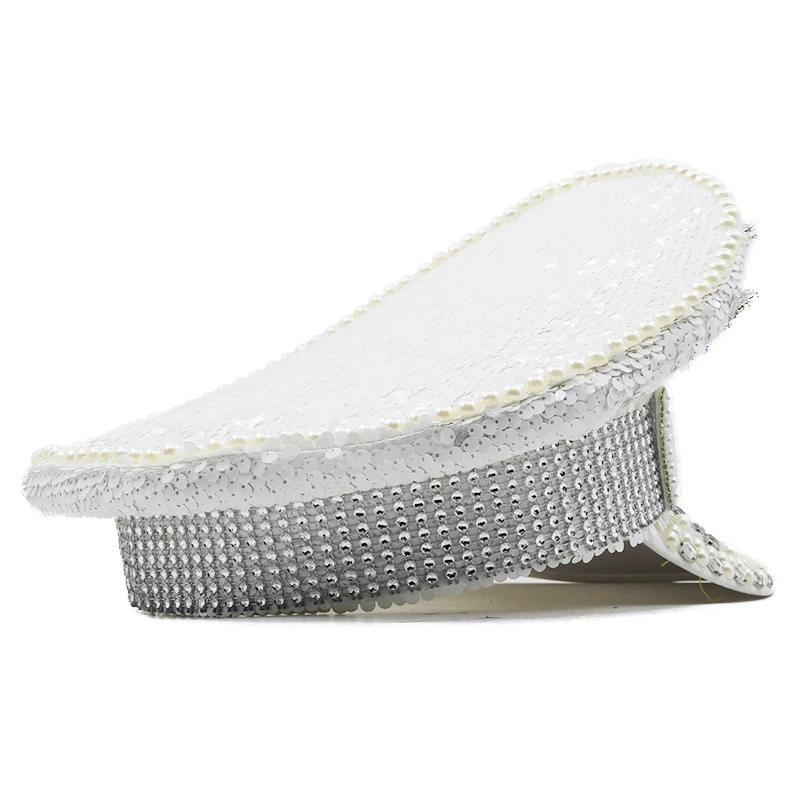 Chapeau militaire de luxe pour femmes, chapeau de luxe à paillettes brûlantes, capitaine sergent, st