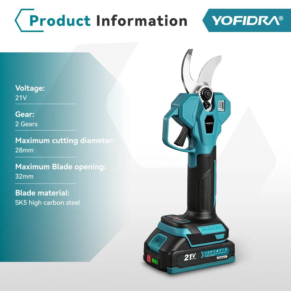 Sécateur électrique sans fil YOFIDRA 32 mm, 2 vitesses, ciseaux électriques pour branches, outil de 