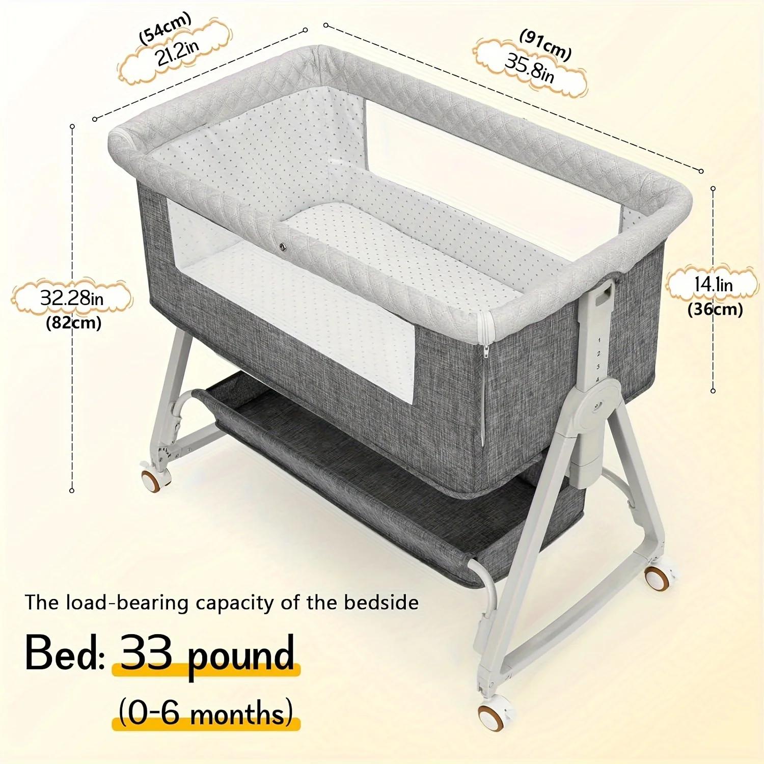 Couffin bébé, couffin de chevet pour bébé, couffin de chevet 3 en 1 avec roulettes