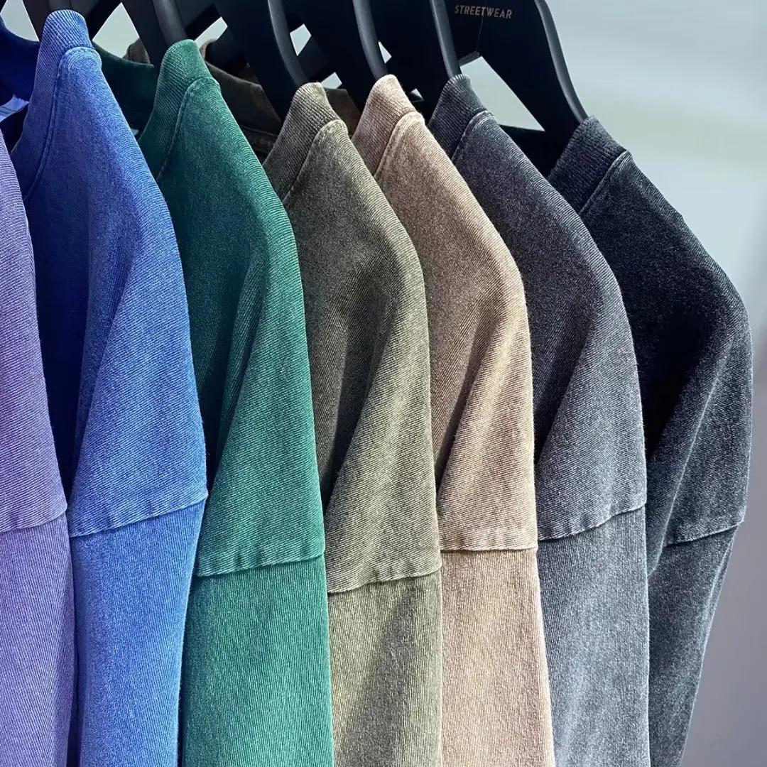 Style américain rétro lourd couleur unie à manches courtes T-shirt hommes femmes été rue à la mode l