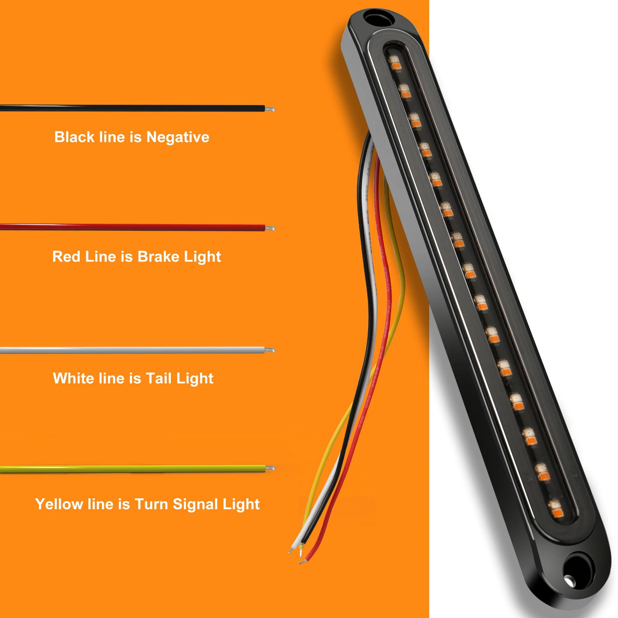 Barre lumineuse arrière LED pour remorque, 10 pouces, 2 pièces, clignotant d'arrêt de frein, bande s