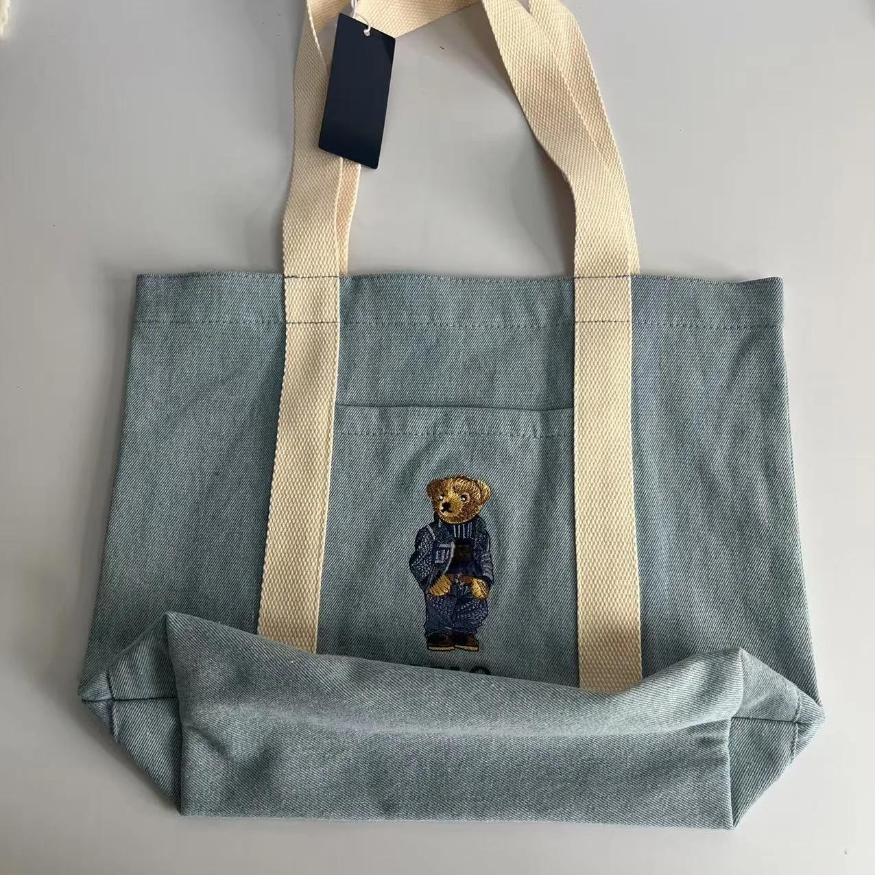Fourre-tout en toile à sangle durable – Sac de courses en ours brodé, fourre-tout à bandoulière et à