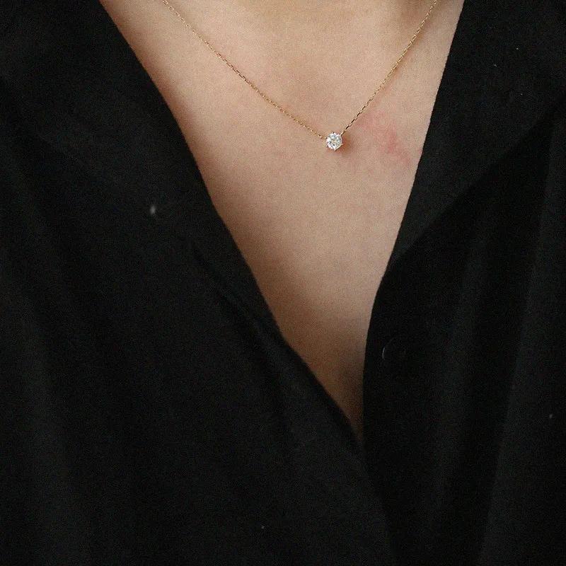 Collier en argent Sterling 925 plaqué or 14 carats, chaîne de clavicule polyvalente en Zircon scinti