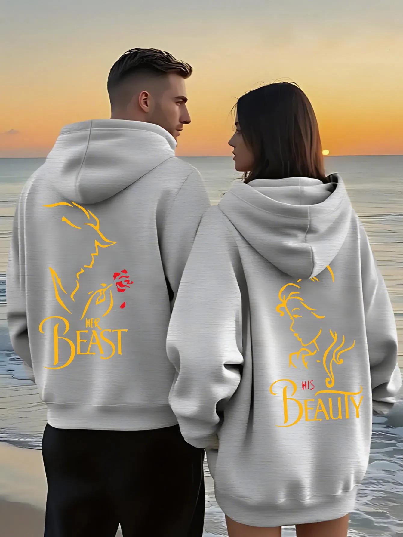 Sweat-shirt à capuche pour Couple, thème romantique la belle et la bête, pour hommes et femmes, Styl