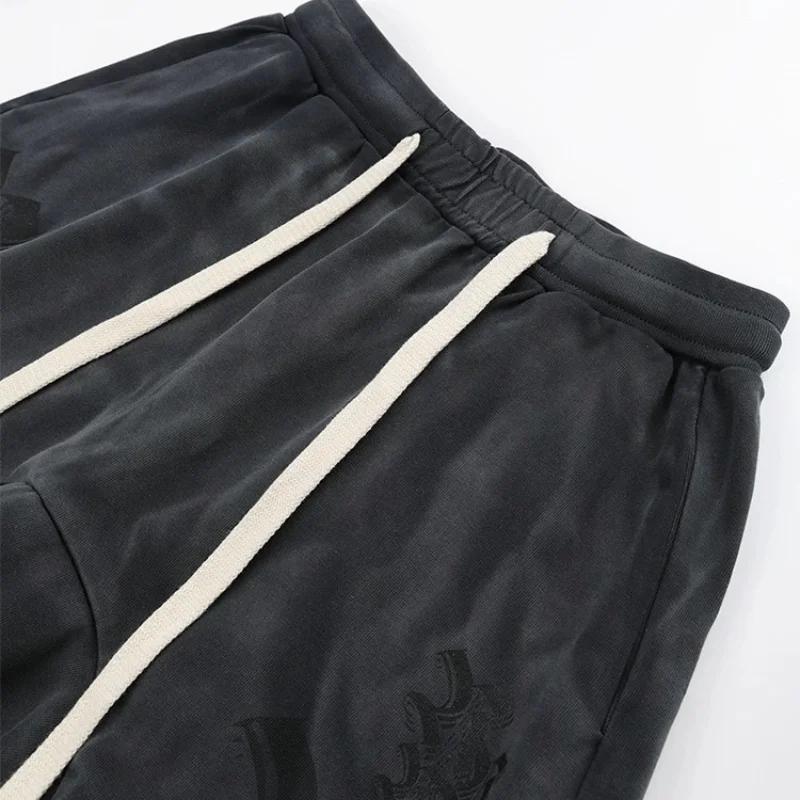 Shorts amples vintage délavés imprimés 123 pour hommes, streetwear, en coton, shorts de sport