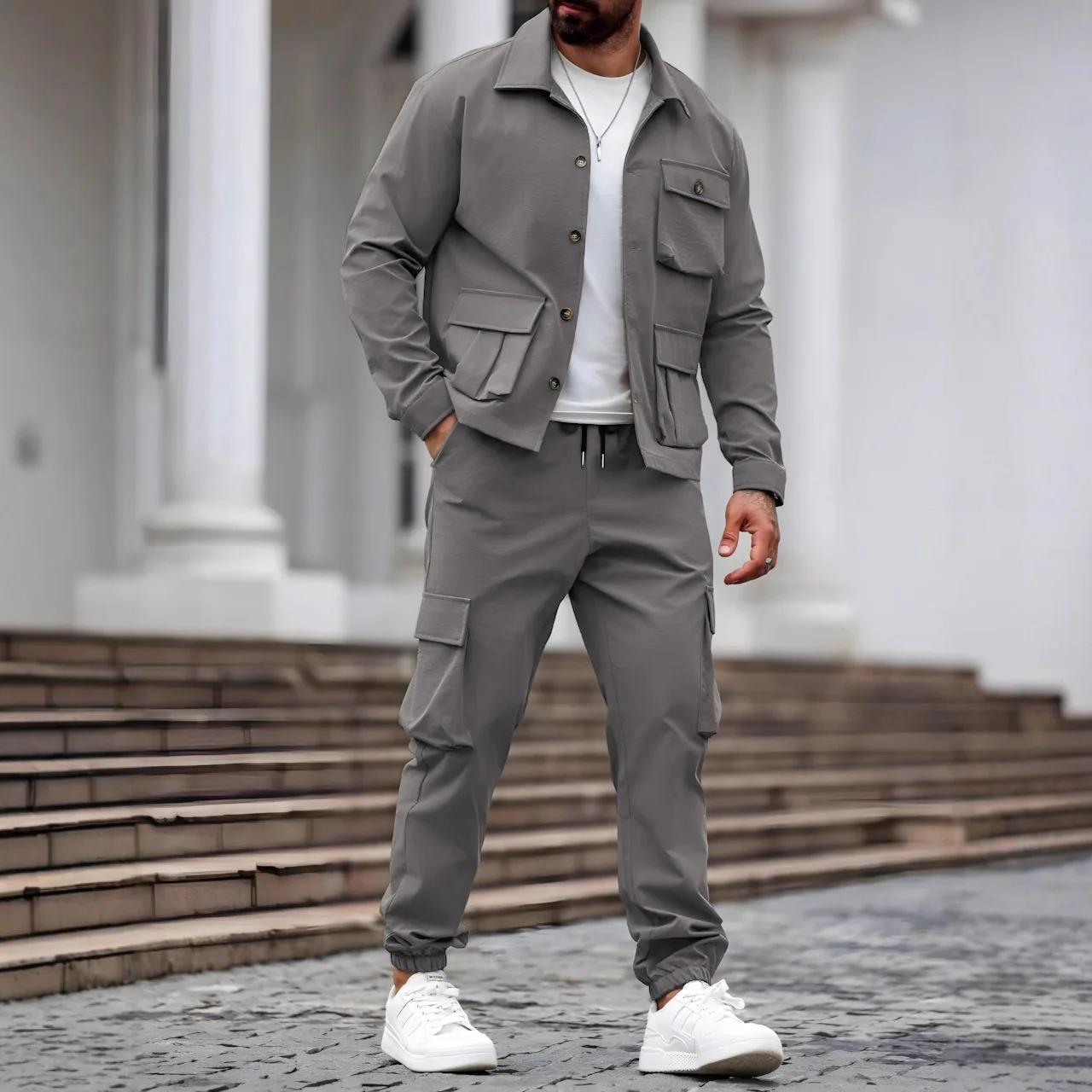 Costume pour homme printemps-automne, en tissu shuttle, multi-poches, polyvalent, décontracté, tenda