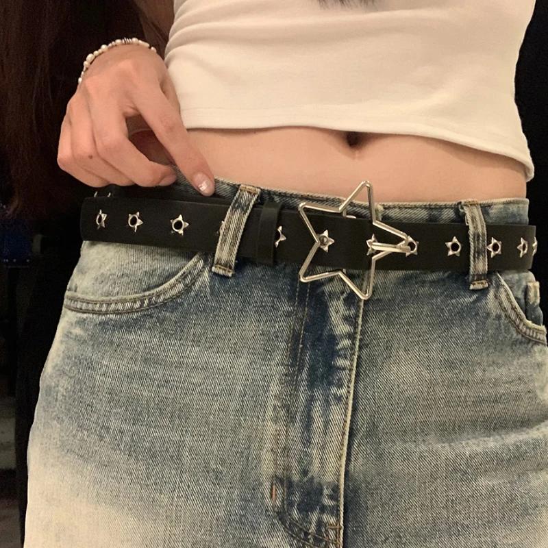 Y2K Punk étoile oeillet noir Rivet ceinture Goth Pu cuir ceintures pour femmes jean pantalon garçons